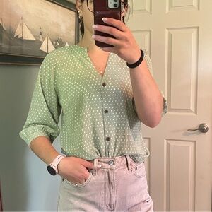 Monteau Mint Green Polka Dot Blouse